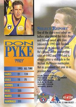 1996 Select AFL #63 Don Pyke Back
